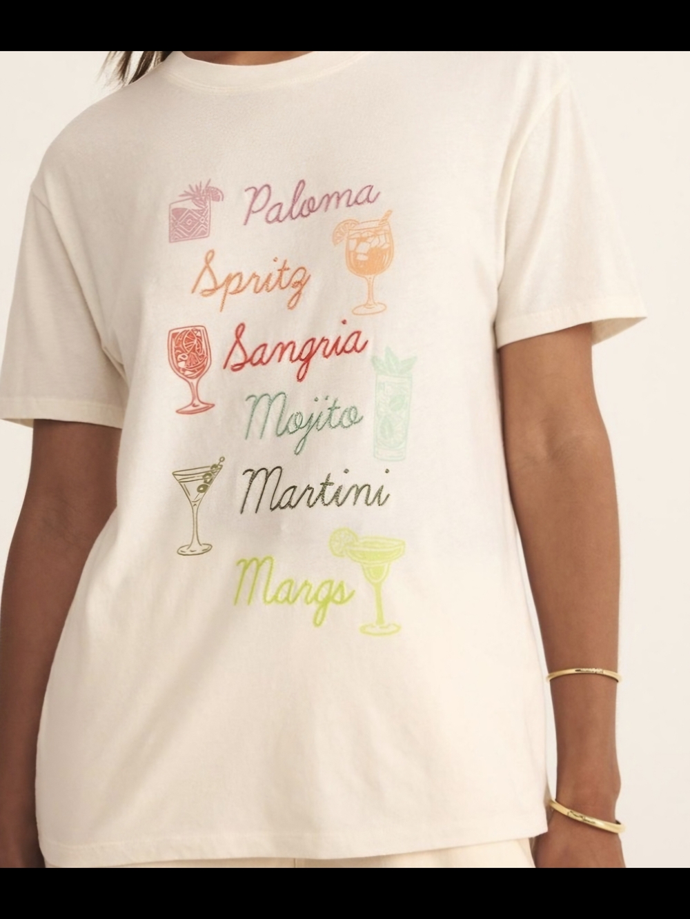 Z Supply Cream Graphic Short Sleeve Tee with Multicolor Cocktail Print